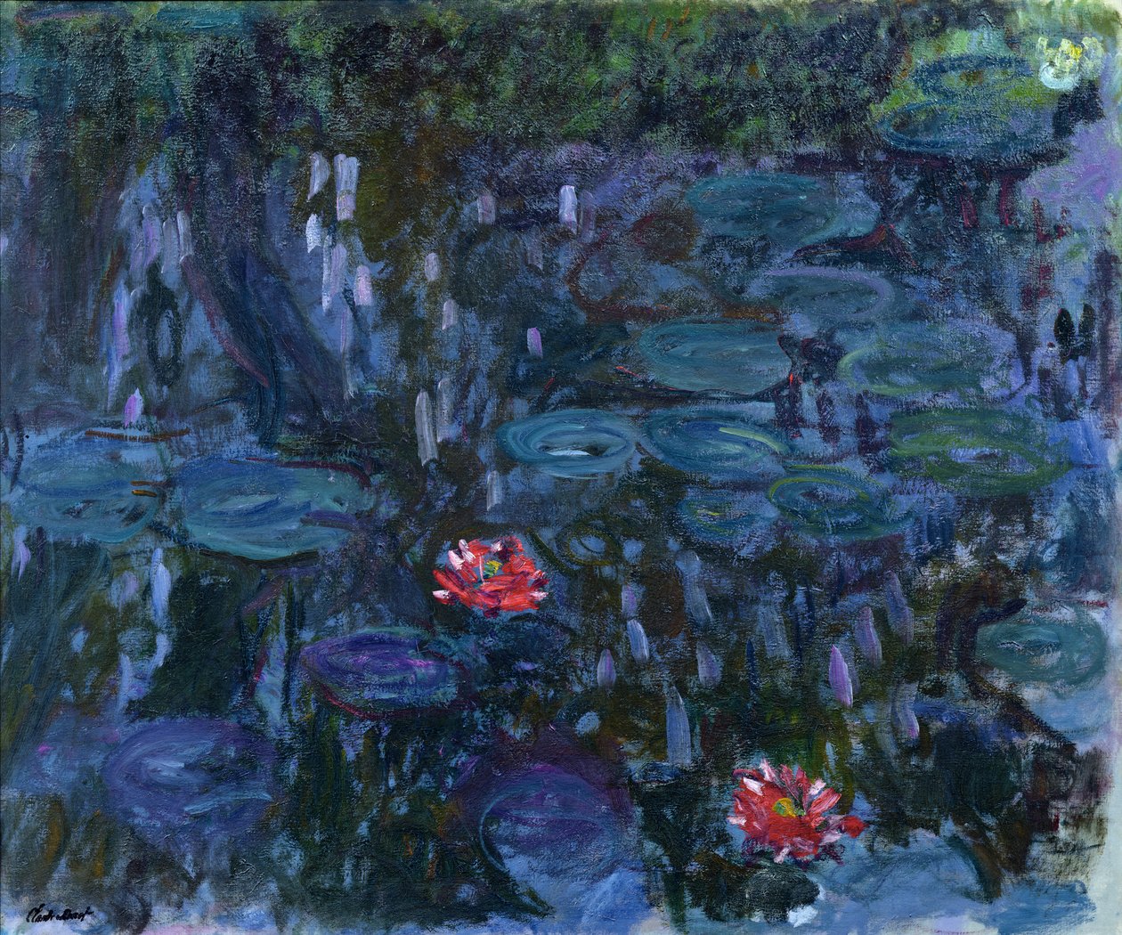 Vattenliljor med reflektioner av ett pilträd, 1916-19 av Claude Monet