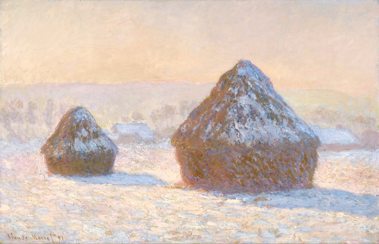 Wheatstacks, Snow Effect, Morning av Claude Monet