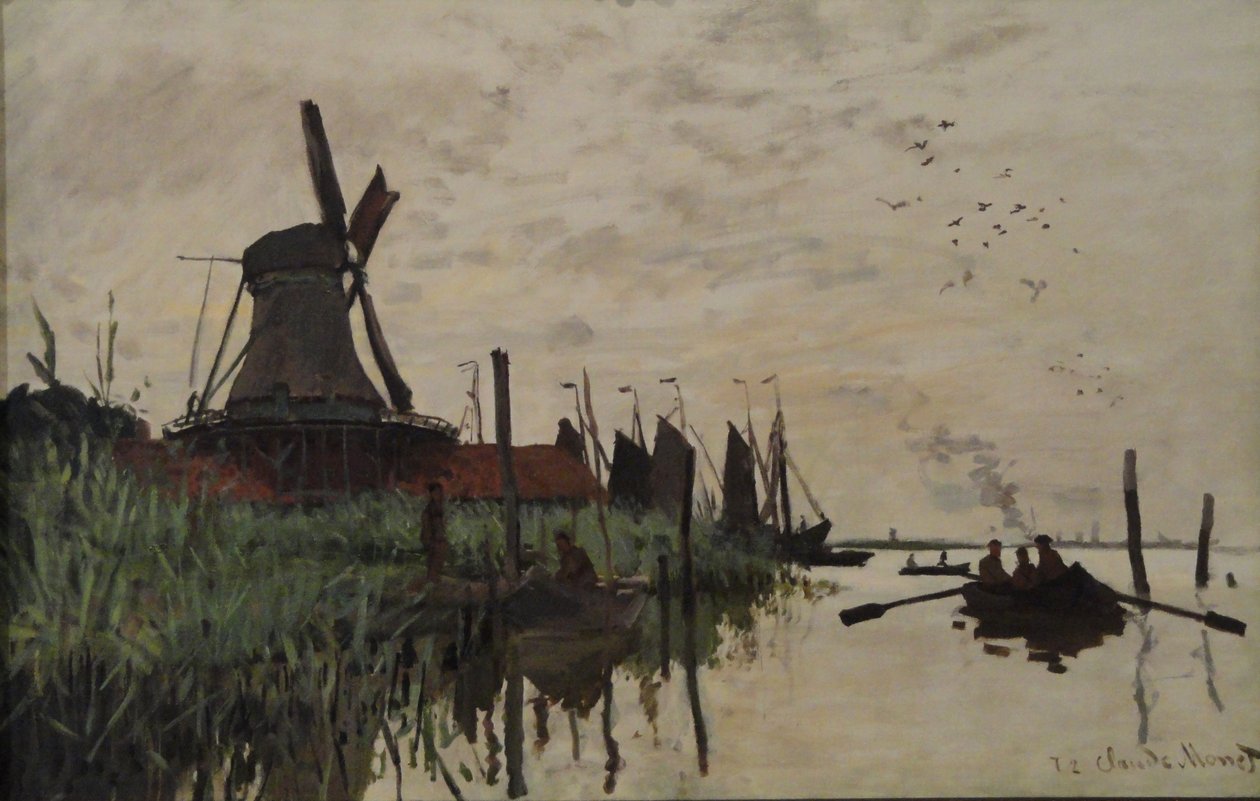Väderkvarn och båtar nära Zaandam, Holland av Claude Monet