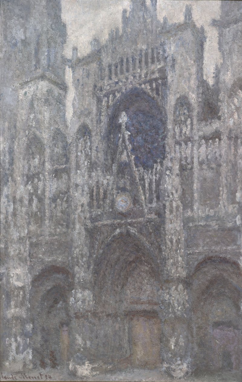 nFrancais : La cathedrale de Rouen. Le portail,temps grisnThe Cathedral in Rouen. The portal, Grey Weather  av Claude Monet