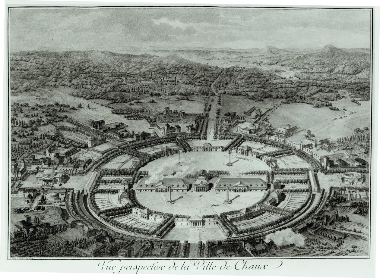 Perspektivvy av staden Chaux, ca. 1804 av Claude Nicolas Ledoux