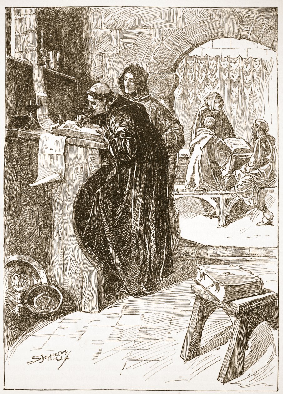 The Scriptorium of a Monastery, illustration från 