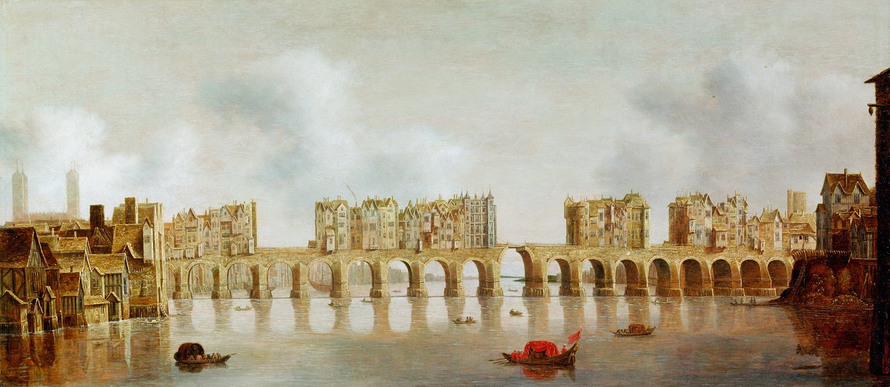 Udsigt over London Bridge, ca. 1632 swed av Claude de Jongh