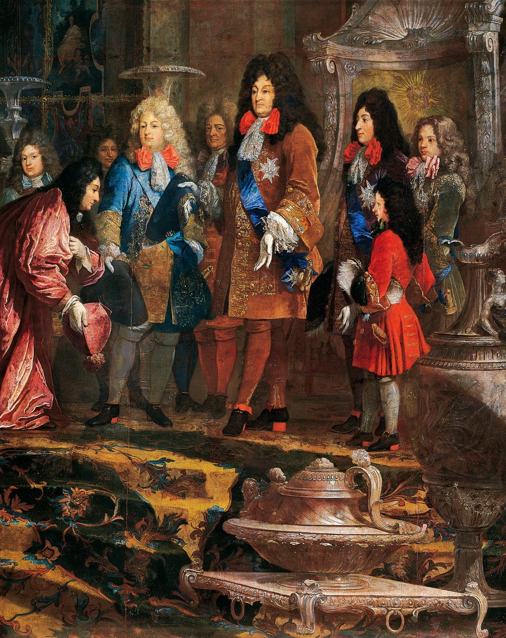 Ludvig XIV tar emot inlämning, doge av Genua i maj 1685, detalj av målning av Claude-Guy Halle (1652-1736), Frankrike av Claude Guy Halle
