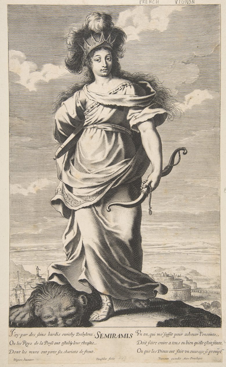 Semiramis från Världens sju underverk, ca 1639-40 (etsning och gravyr) av Claude (after) Vignon