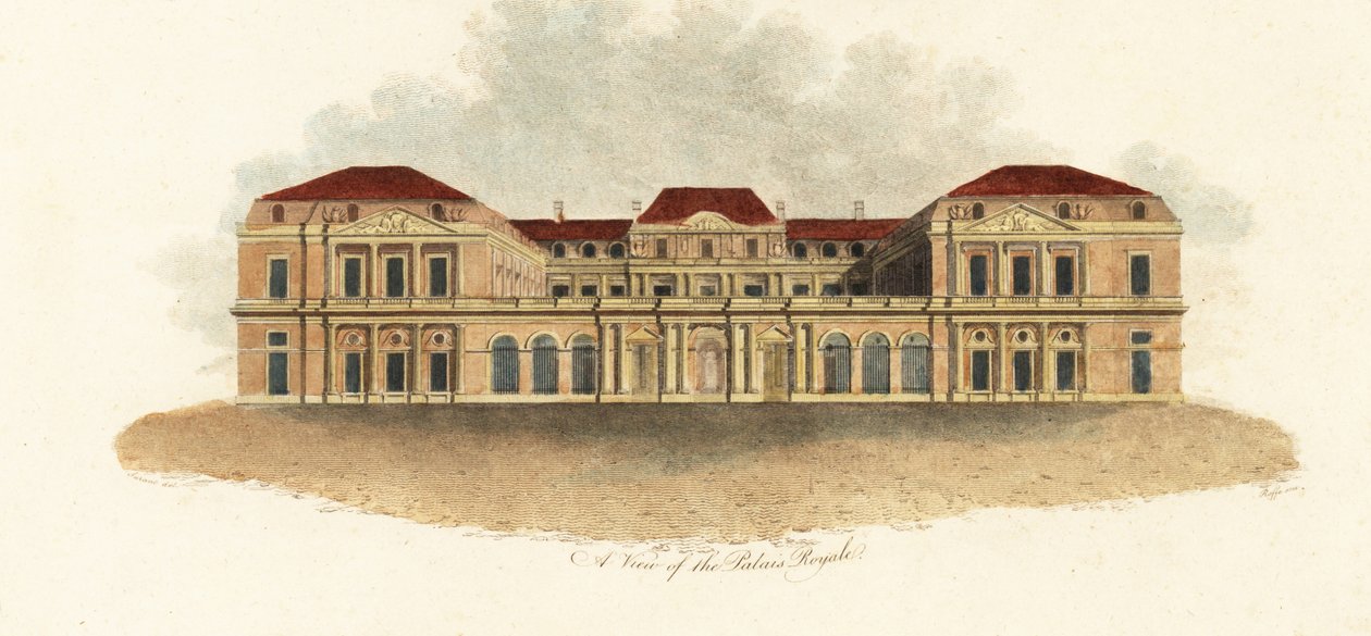 En vy av Palais-Royal, Paris av Claude Aubriet