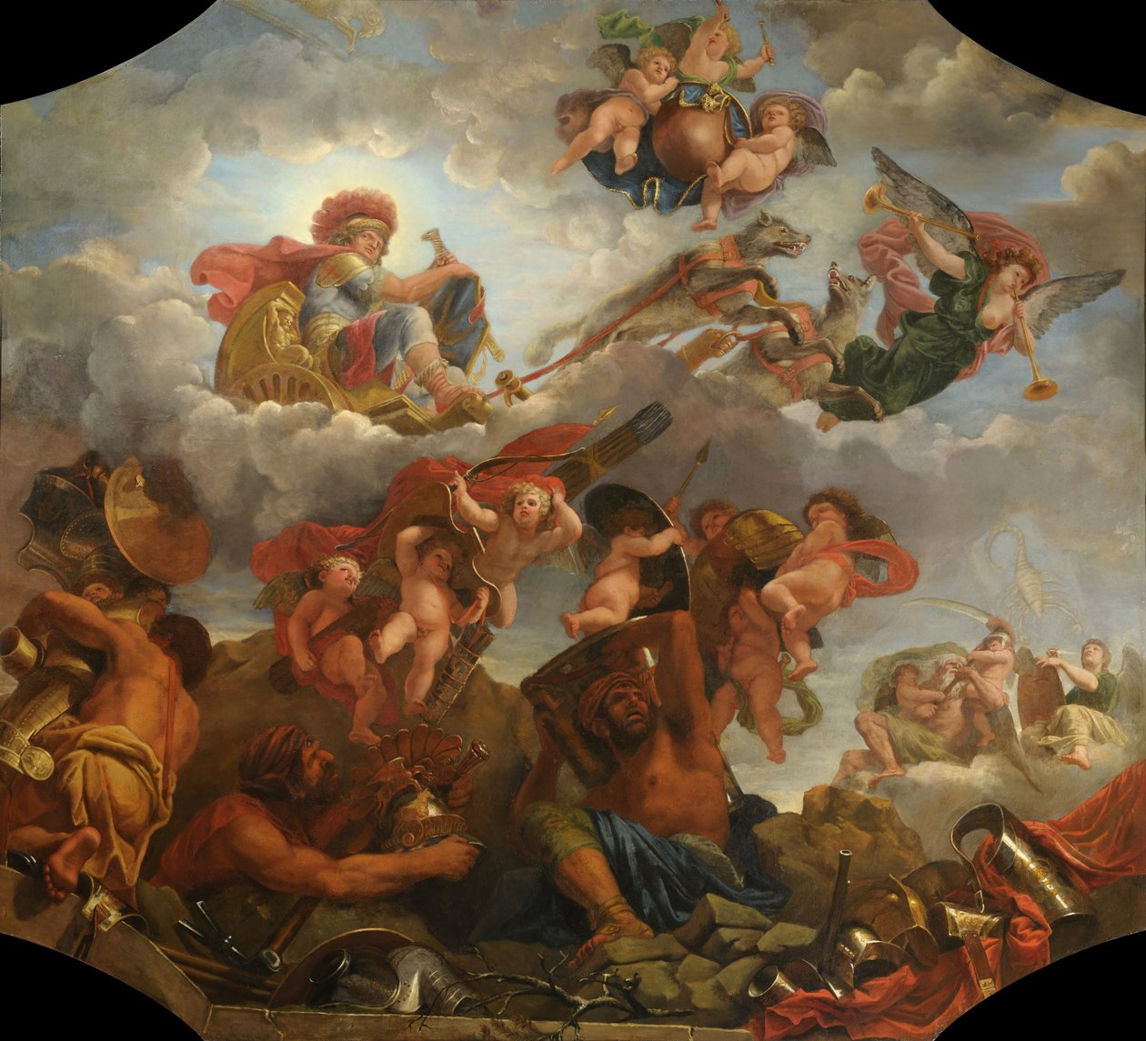 Mars i sin vagn dragen av vargar av Claude Audran the Younger