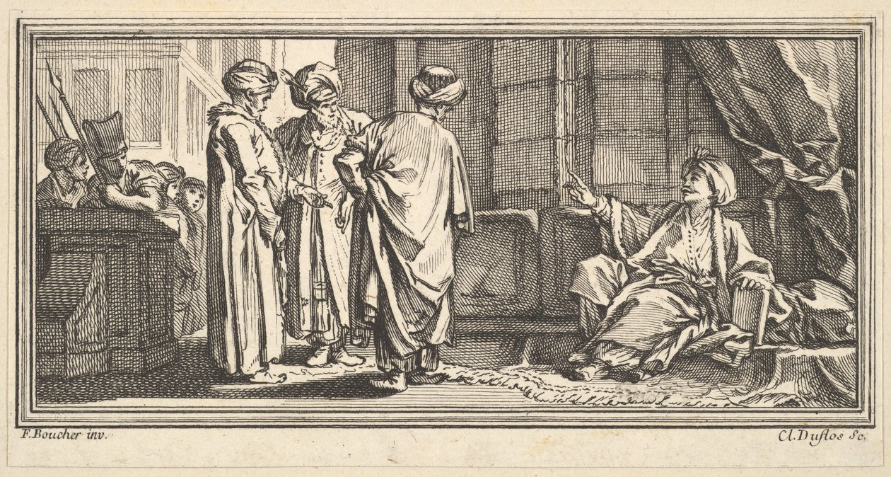 Utfrågningen av Qadi, 1746-47. av Claude Augustin Duflos