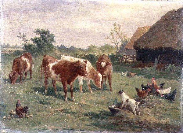 Dog in the Manger (olja på duk på panel) (för par se 70858) av Claude Cardon