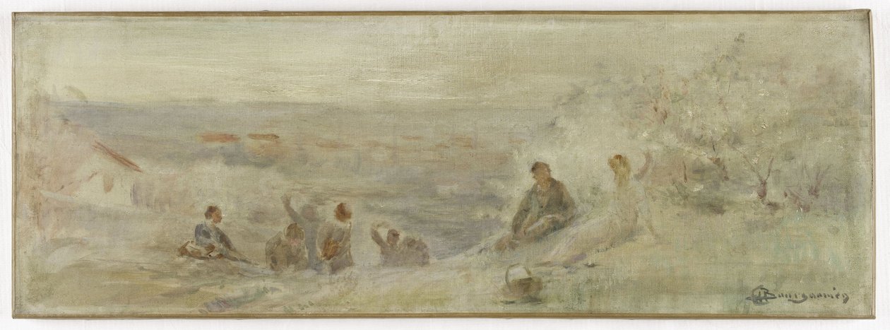 Skiss till stadshuset i Montreuil-sous-Bois: Landskap - vila under träden, 1892 (olja på duk) av Claude Charles Bourgonnier