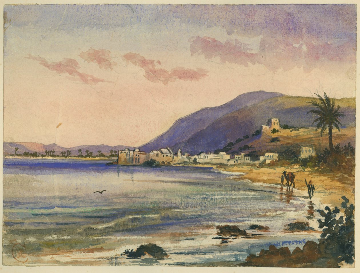 Haifa med Carmel Ridge bakom (wc och penna på papper) av Claude Conder