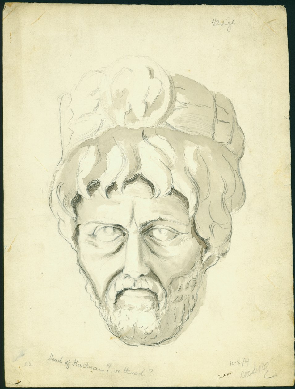 Head of a Man, 1874 (wc och penna på papper) av Claude Conder