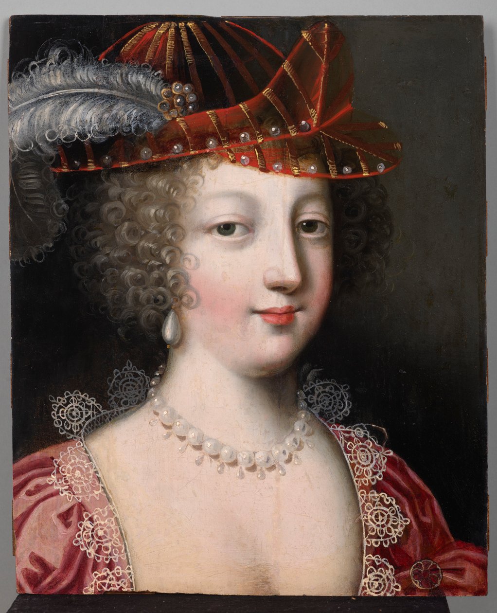 Porträtt av en kvinna i hatt, ca 1630-40 (olja på panel) av Claude Deruet