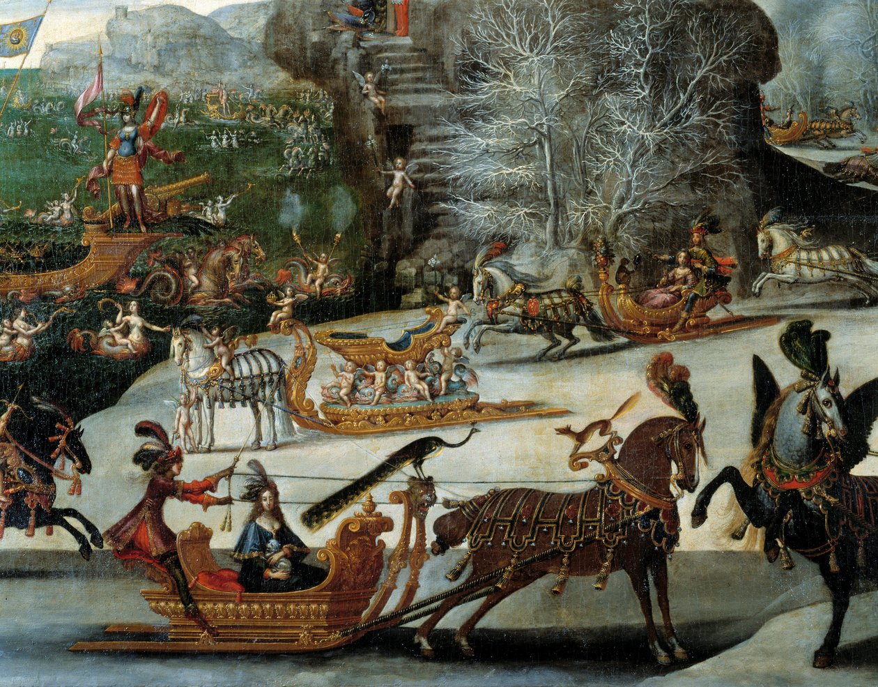 Släden beskriver de fyra elementen: vatten. Målning av Claude Deruet (1588-1662) av Claude Deruet