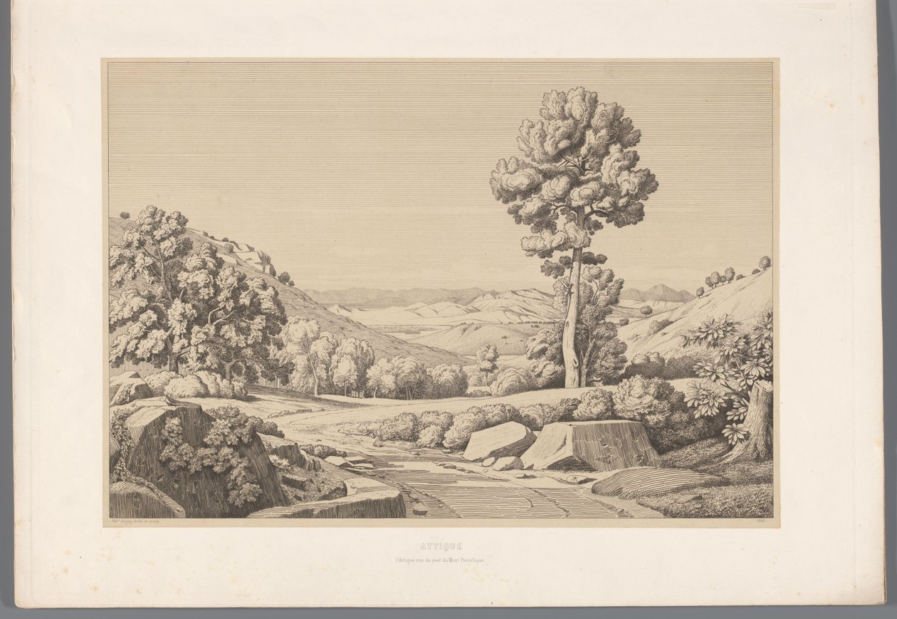 Landschap met weg Attica (titel på objekt) Utsikt över de mest kända platserna i det antika Grekland (...) (serietitel) av Claude Félix Théodore Caruelle d