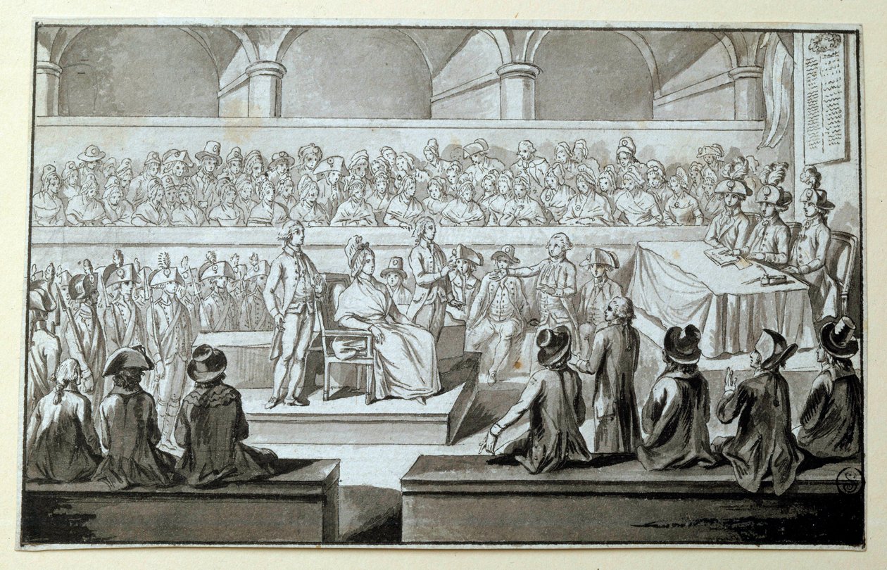 Drottning av Frankrike Marie Antoinette inför revolutionsdomstolen: dagarna 14,15,16/10/1793 Den advokat som tog sitt försvar i hans fall är Claude Francois Chauveau-Lagarde (1756-1841). Ritning i svart bläck Dim. 0,097x0,15 m. Paris, Louvren av Claude Francois Chauveau Lagarde
