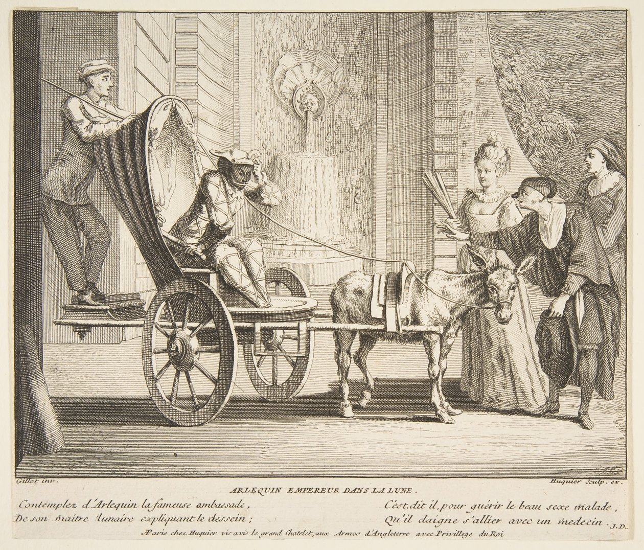 Harlequin, kejsare på månen.n.d. Skapare: Claude Gillot, Jacques Gabriel Huquier. av Claude Gillot, Jacques Gabriel Huquier