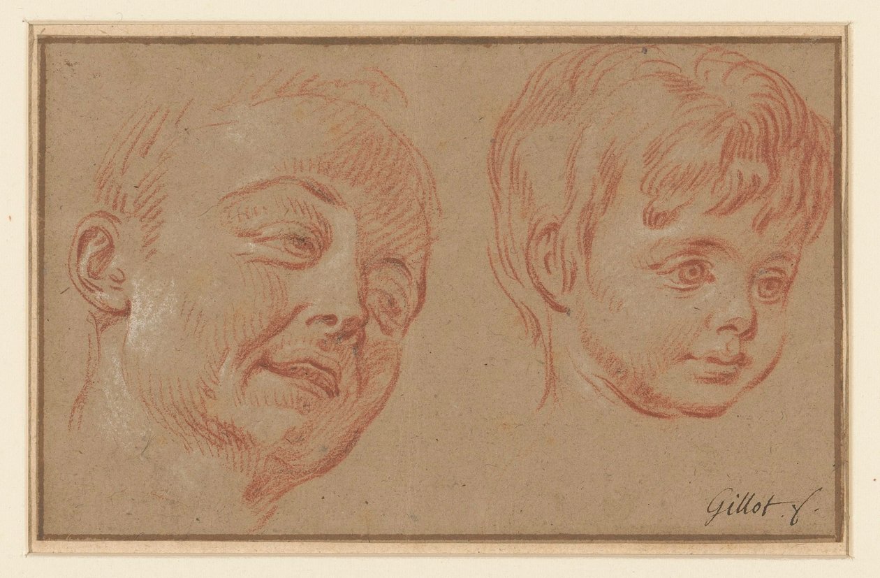 Skiss av två huvuden av Claude Gillot (possibly)