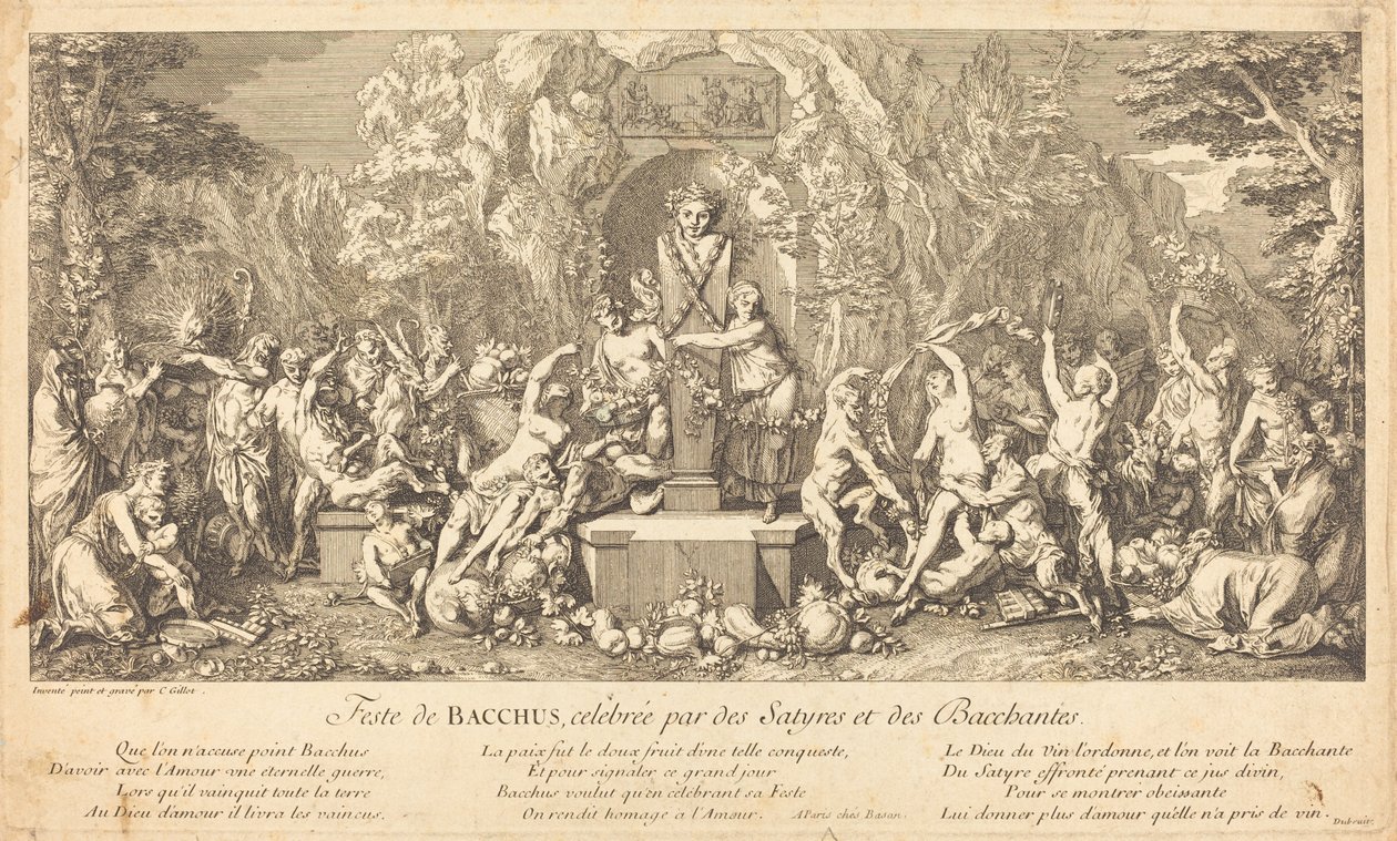 Bacchus-festen, firad av Satyrs och Bacchanales (Feast of Bacchus Celeb betygsatt av Satyrs and Bacchanales) av Claude Gillot