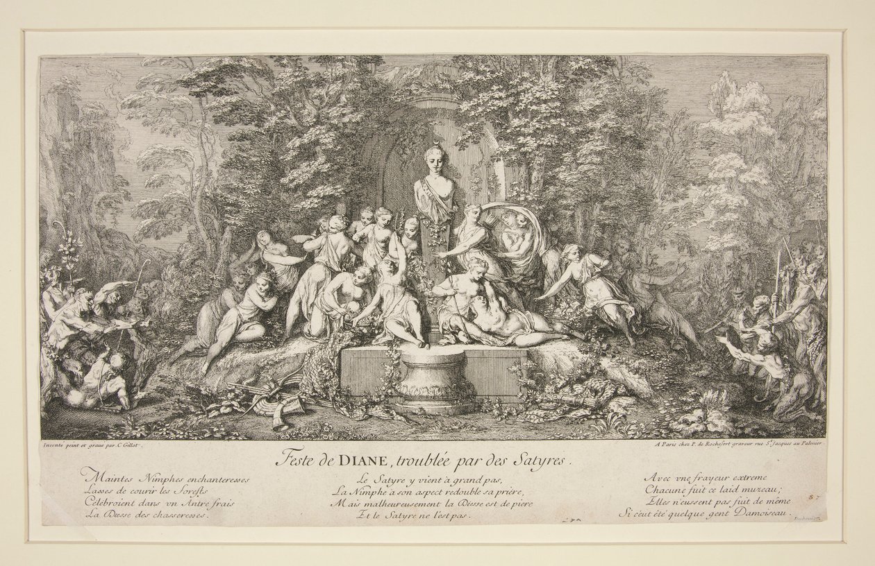 Fest av DIANA, störd av Satyrs av Claude Gillot