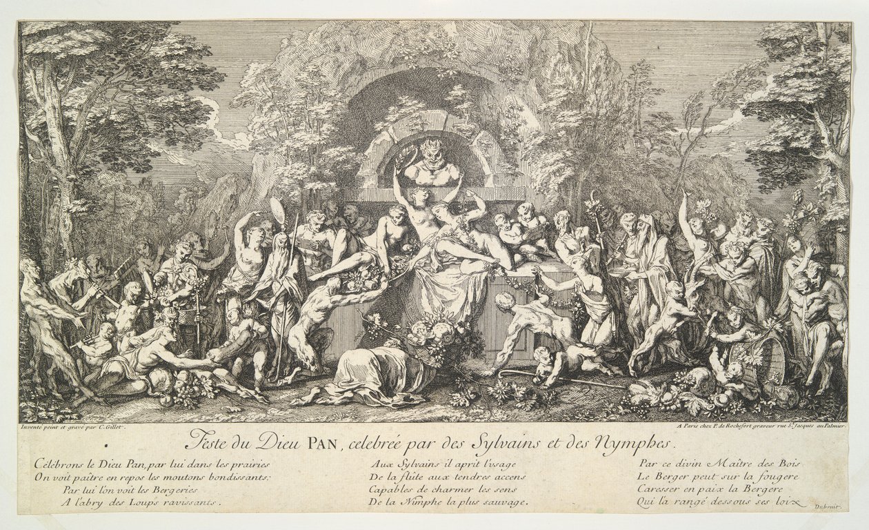Fest för guden PAN, firas av Sylvains och nymfer av Claude Gillot