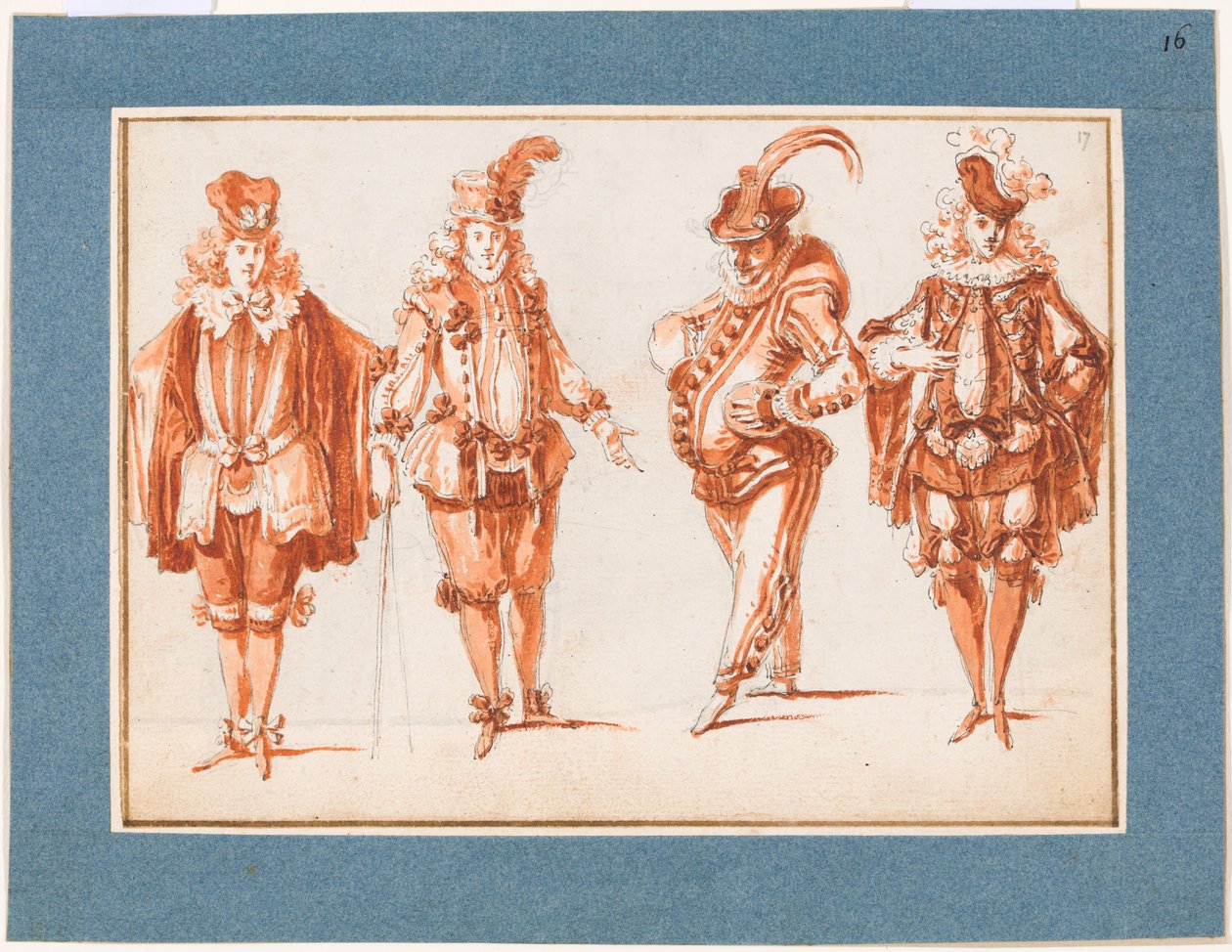 Vier Kostümfiguren av Claude Gillot