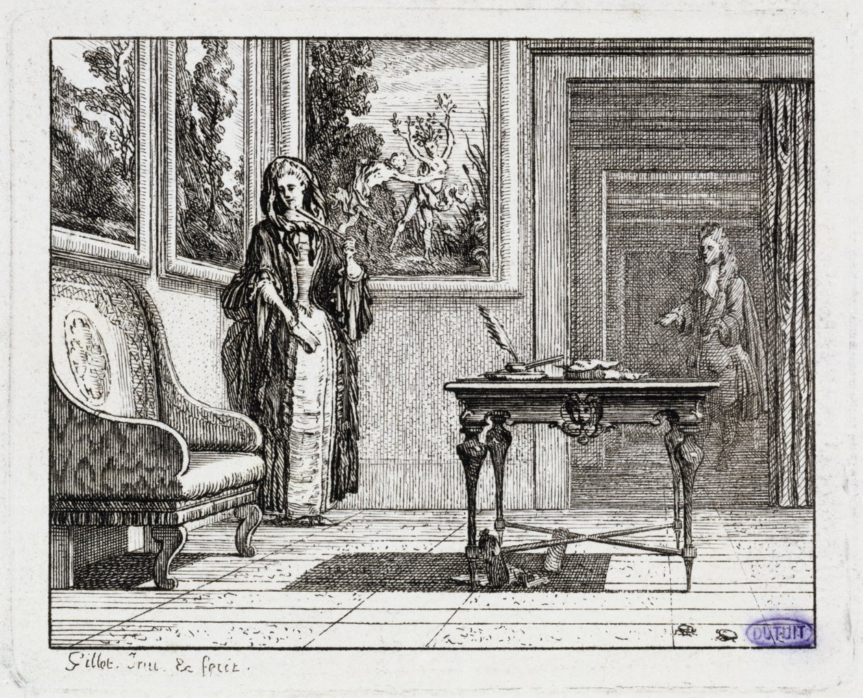 Vignetter till La Mottes fabler. Syrsorna (Bok II, fabel 19) av Claude Gillot