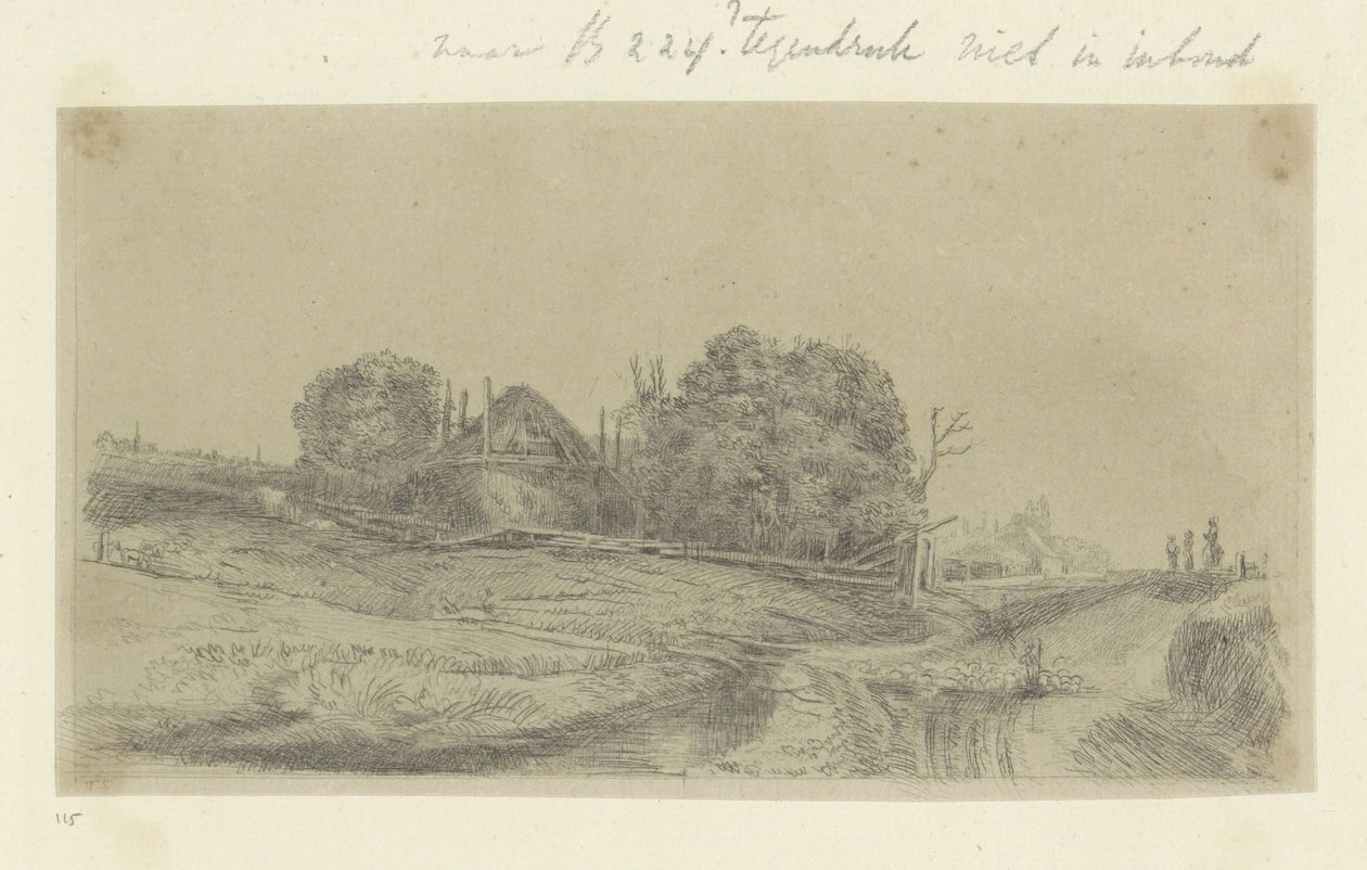 Landskap med en höstack och en fårhjord Recueil de quatre-vingt-cinq estampes originales (serietitel) av Claude Henri Watelet