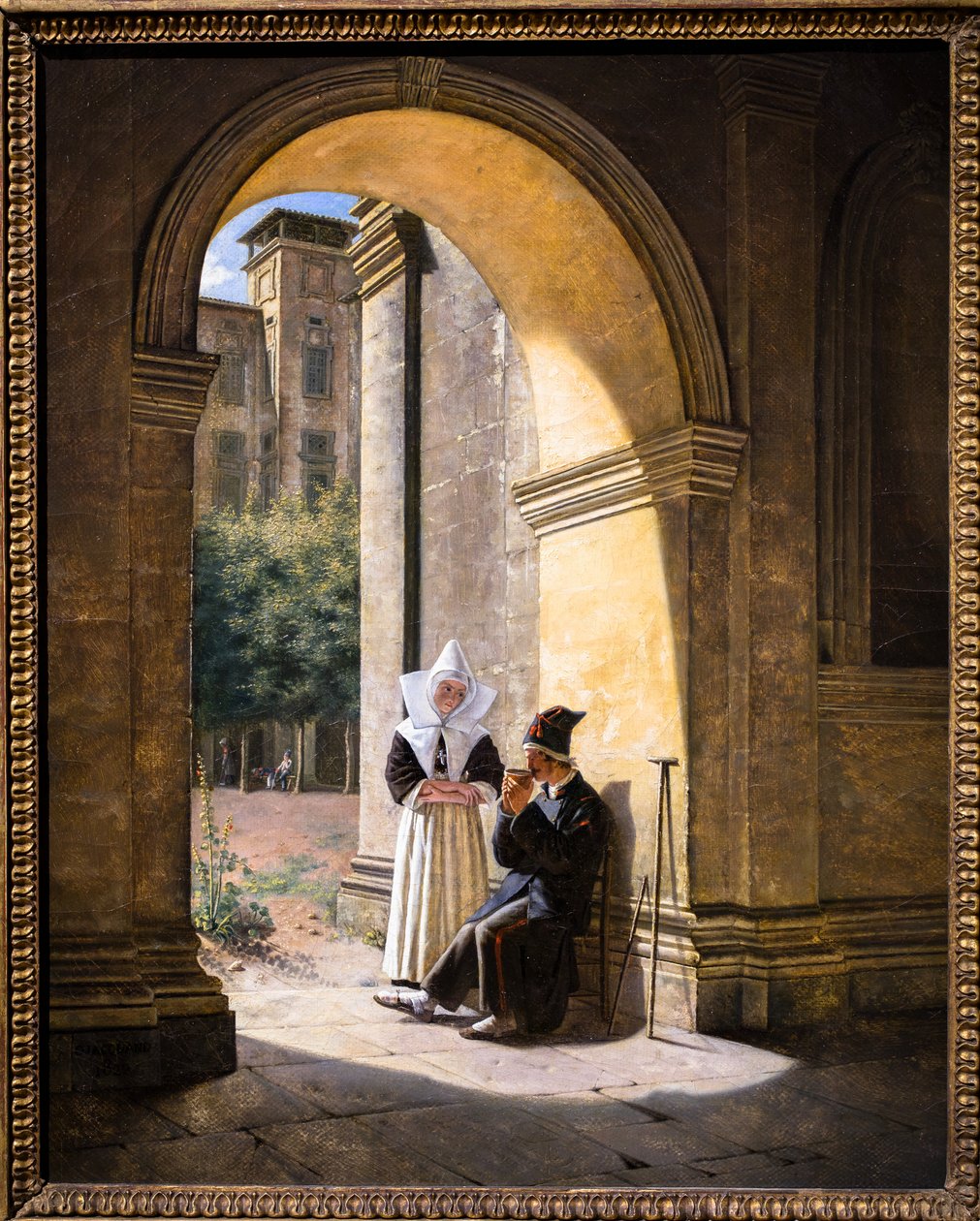 En soldat vårdas av en nunna i ett kloster av Claude Jacquand