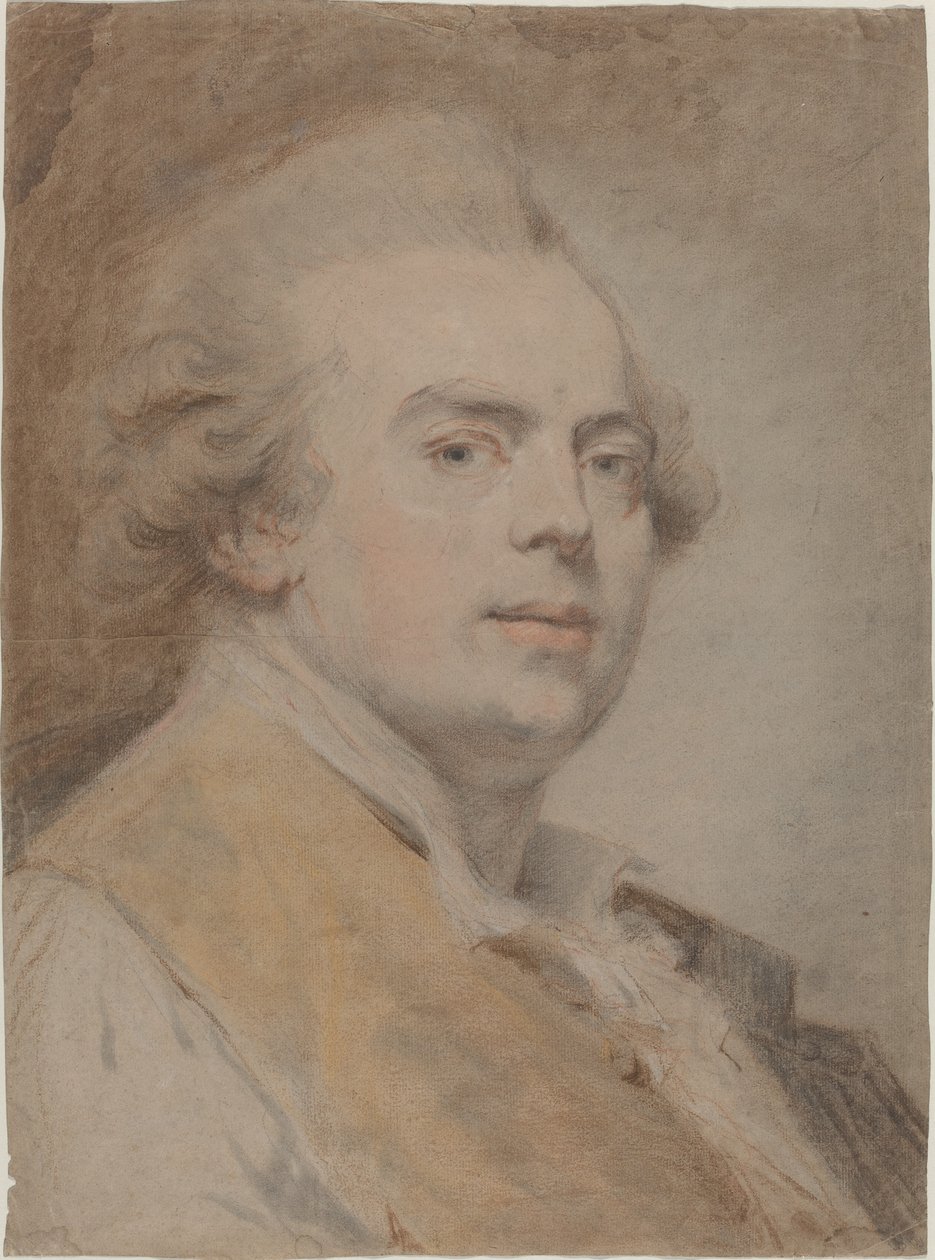 Självporträtt, ca 1780 (röda och svarta krita och pastell på papper) av Claude Jean Baptiste Hoin
