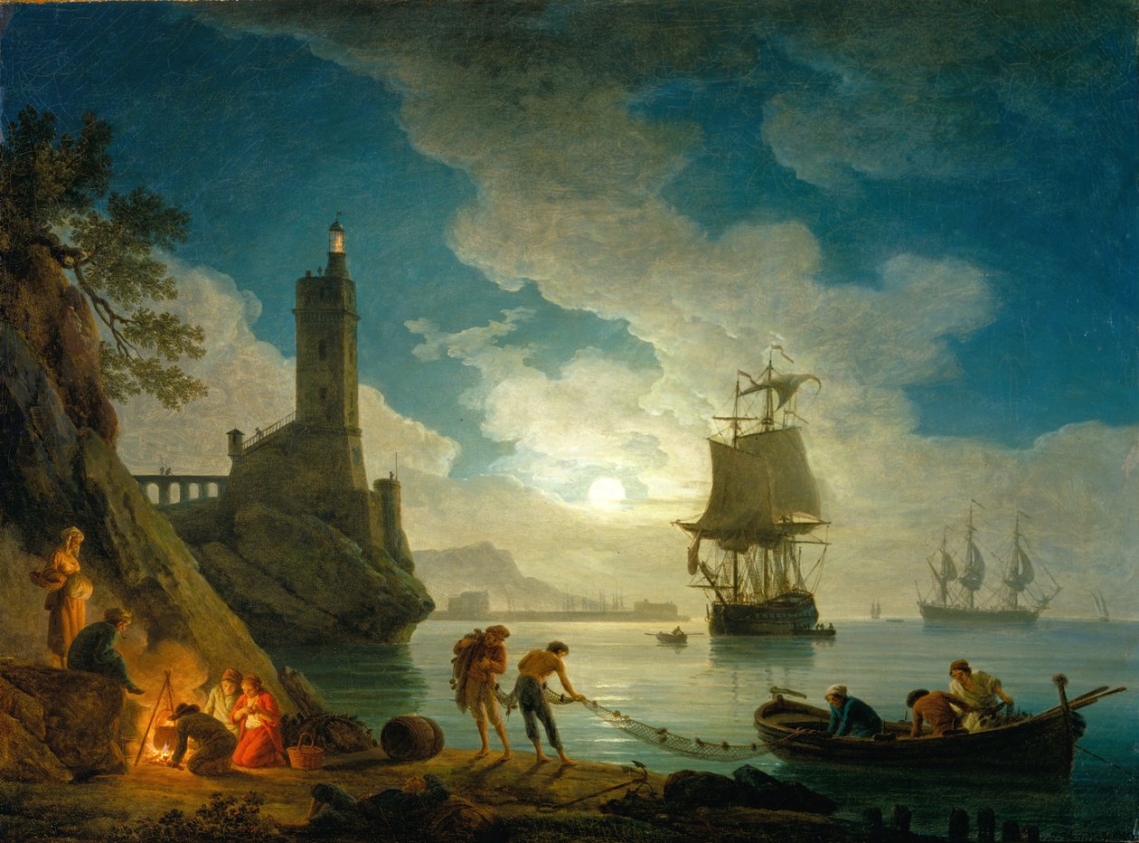 En hamn i månsken av Claude Joseph Vernet