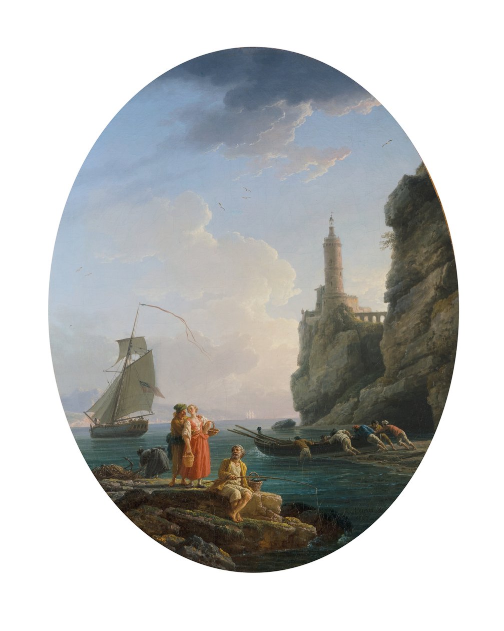 En medelhavskust med ett amoröst par och fiskare av Claude Joseph Vernet