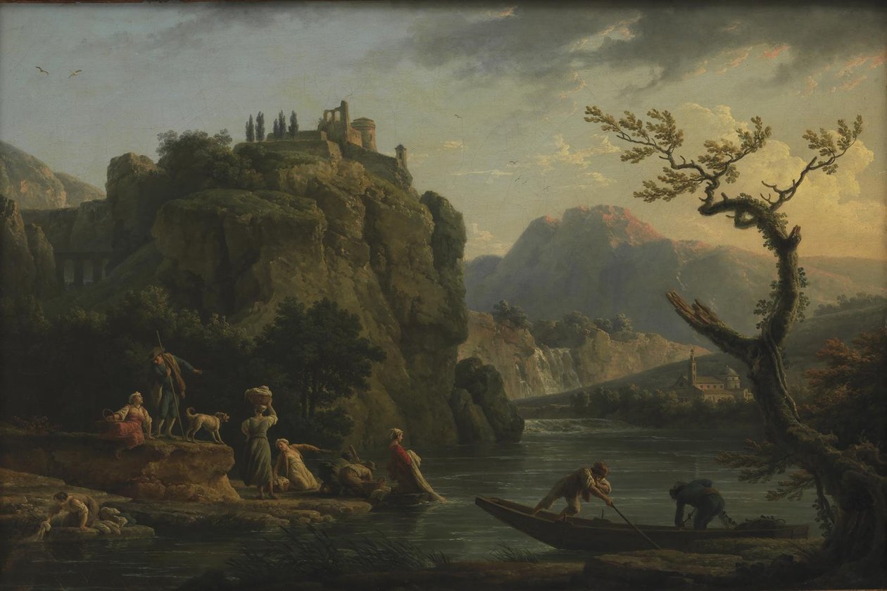 Ett bergslandskap med en flod av Claude Joseph Vernet