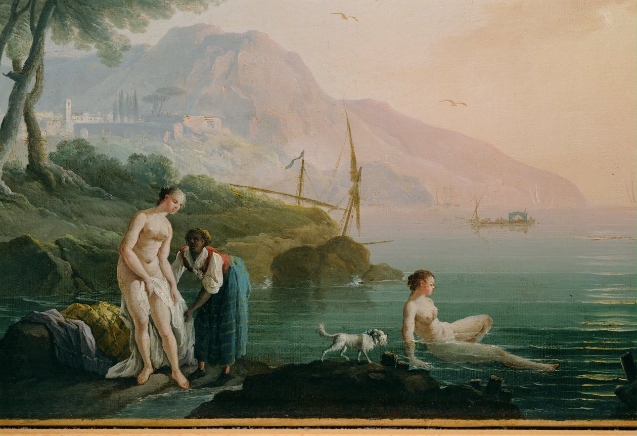 Badande flickor vid havsstranden ... (målning på duk) av Claude Joseph Vernet