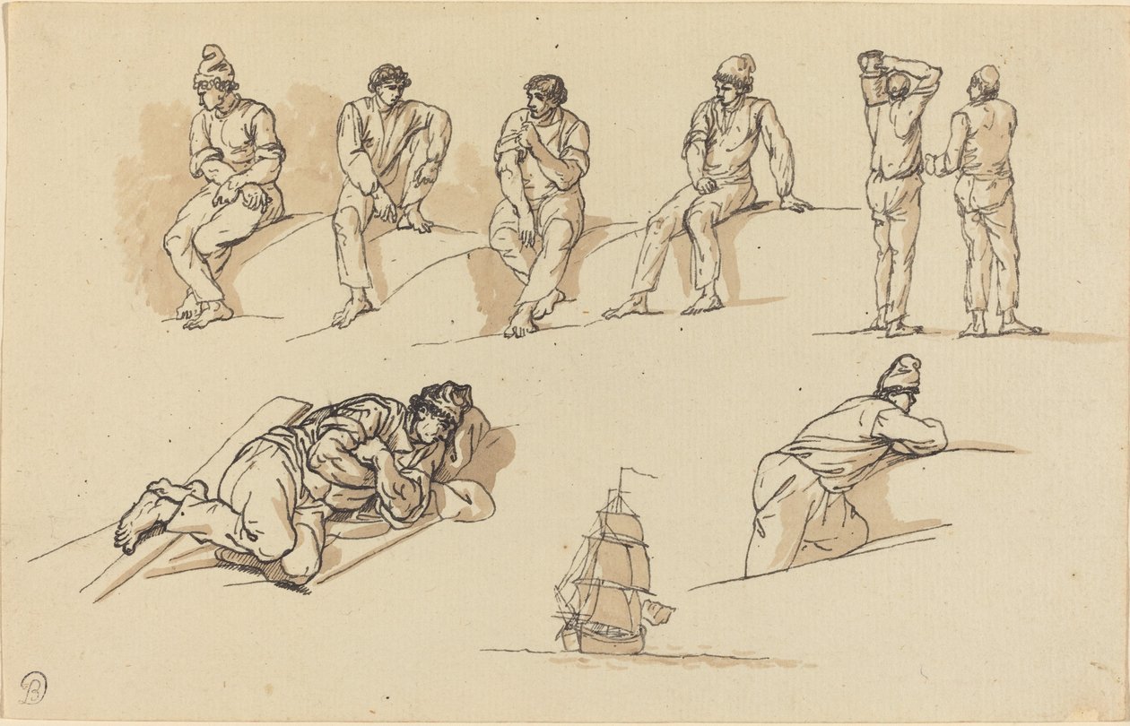 Åtta studier av figurer och ett skepp till sjöss av Claude Joseph Vernet