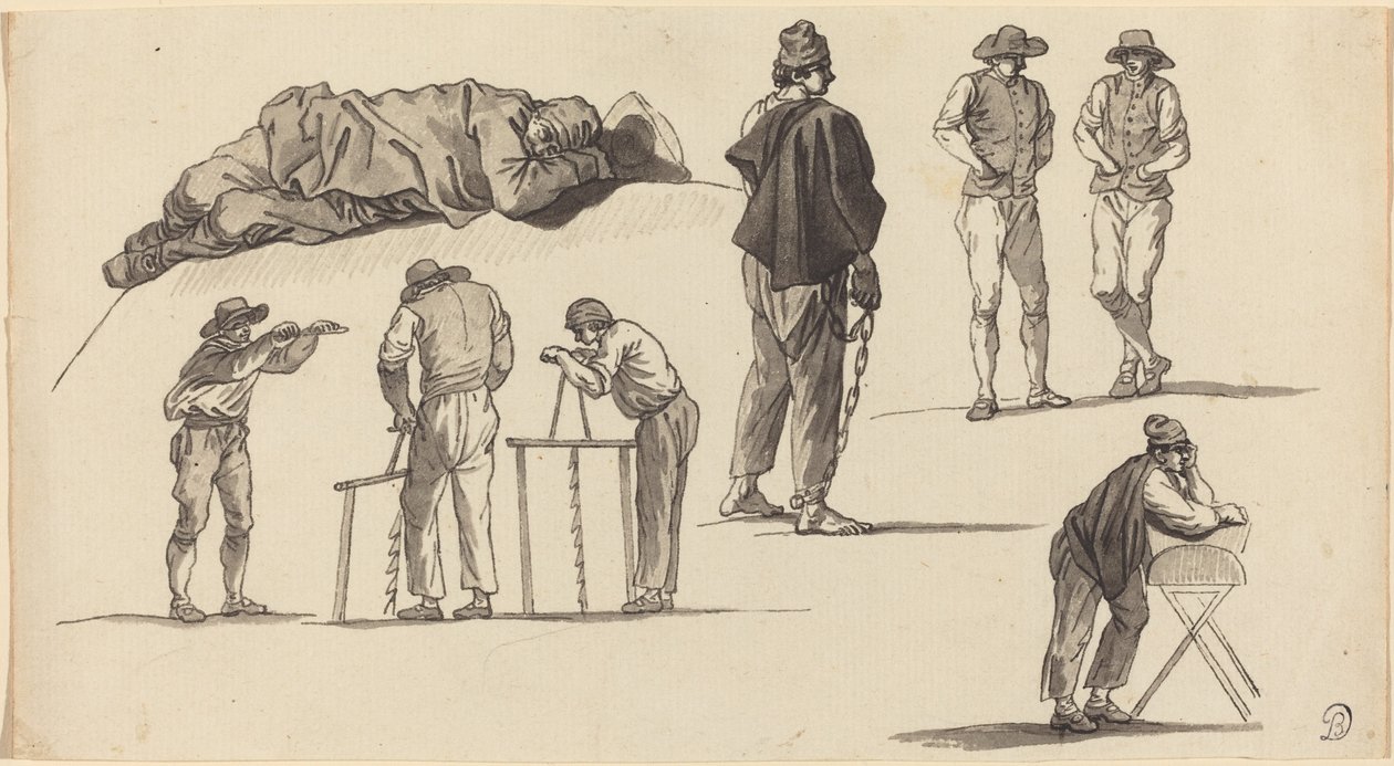 Figurstudier, inklusive en man som sover på marken och två män som sågar av Claude Joseph Vernet