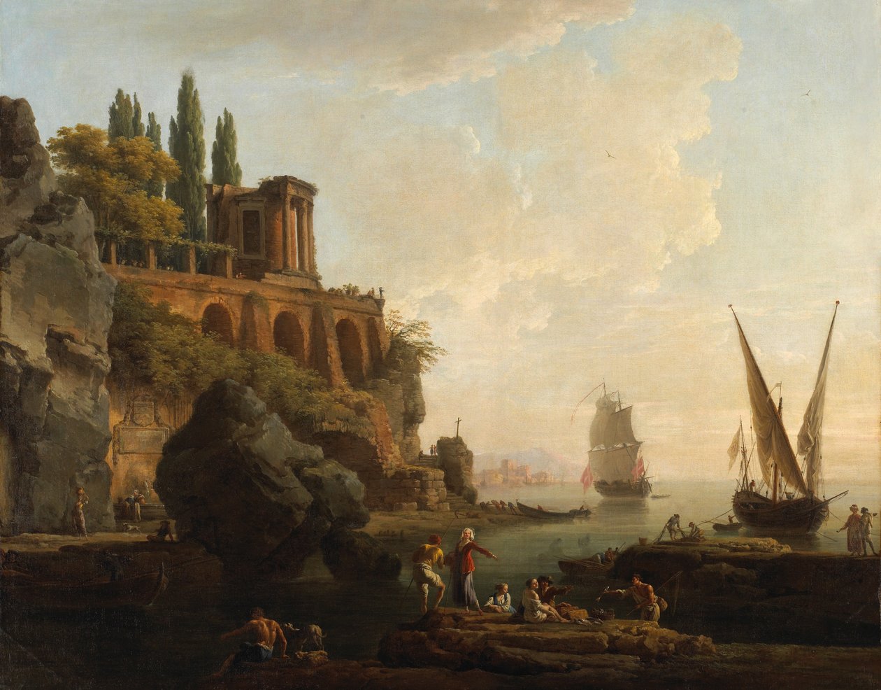 Fantasilandskap, italiensk hamnscen av Claude Joseph Vernet