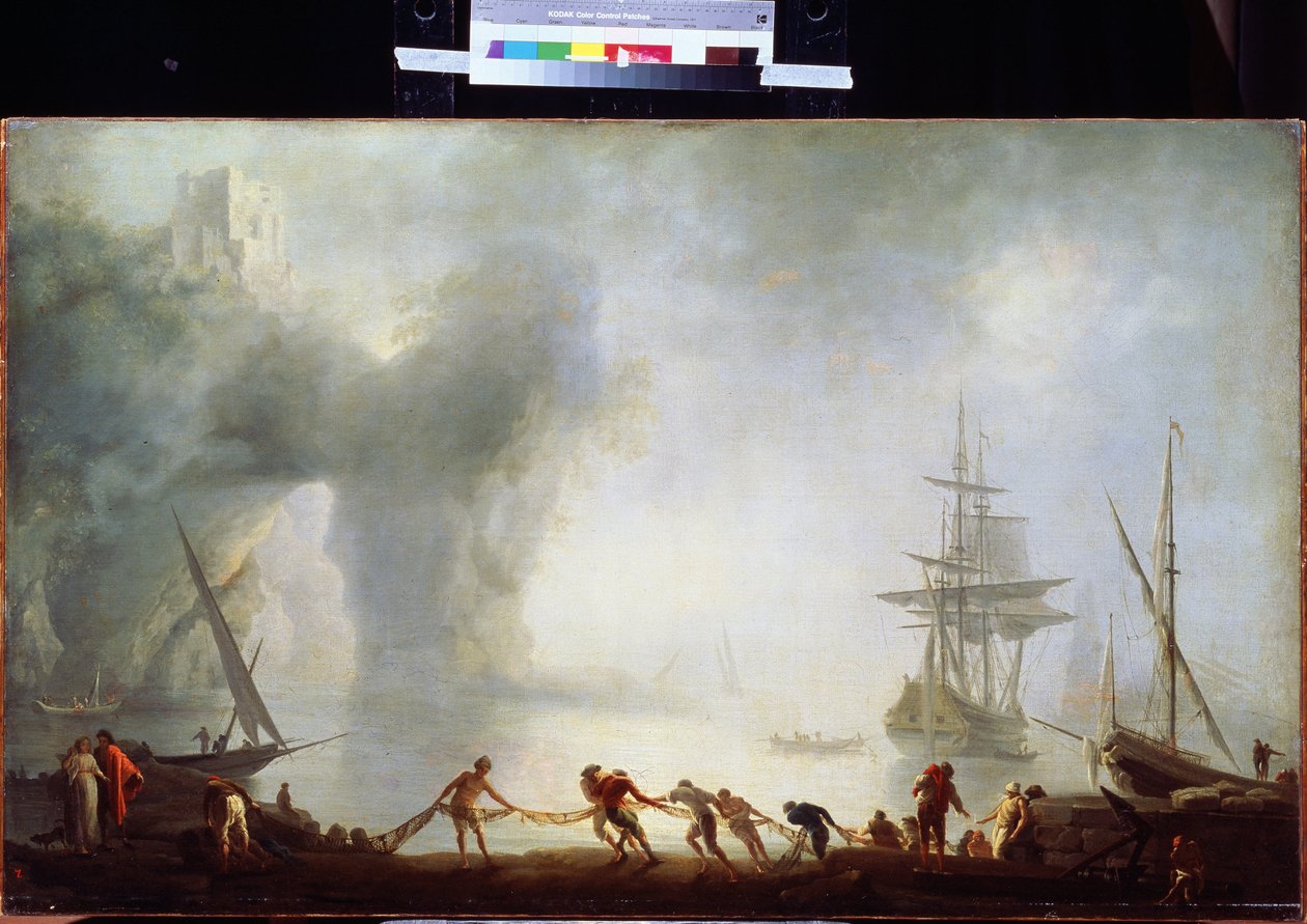 Gryning över Capri, dimma. Målning av Claude Joseph Vernet (1714-1789). Olja på duk, 92 x 150 cm, ca 1745. Fransk skola på 1700-talet. Pushkin Museum of Fine Arts, Moskva. av Claude Joseph Vernet
