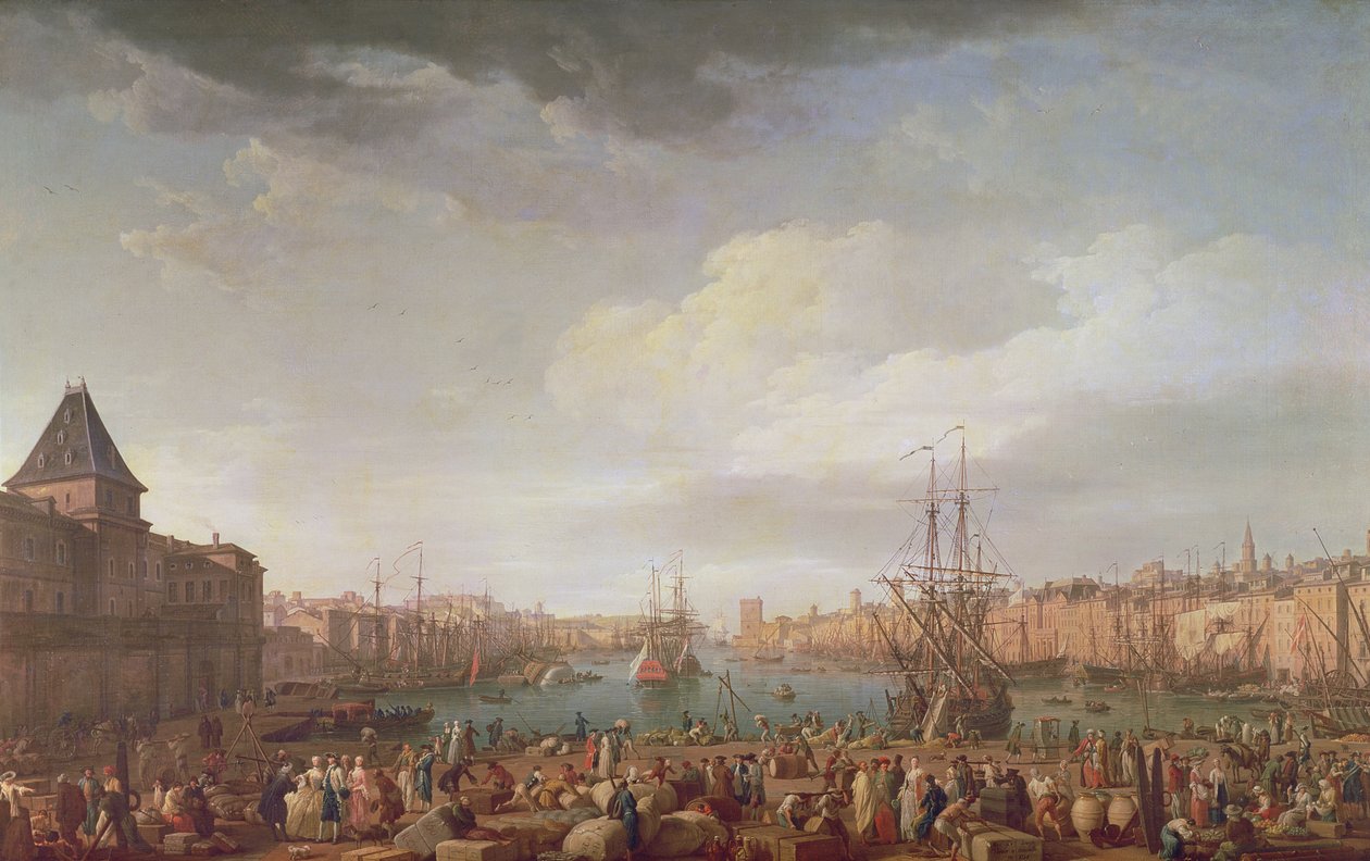 Morgonvy av Marseille inre hamn och paviljongen för Horloge du Parc, 1754 av Claude Joseph Vernet