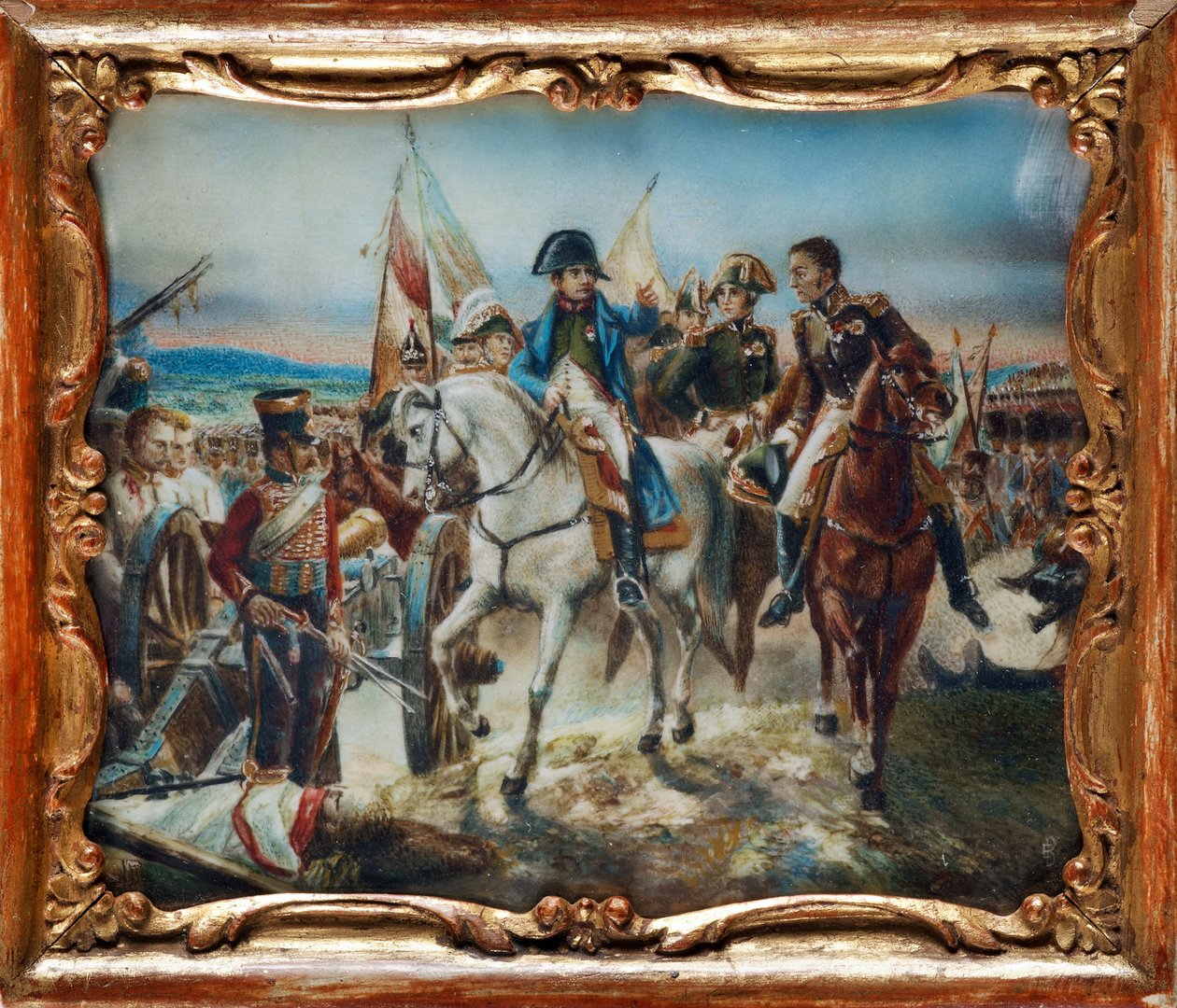 Napoleon vid slaget vid Friedland (1807) - Vernet, Claude Joseph (1714-1789) - Akvarell, Gouache på horn - 8x9,5 - Privat samling av Claude Joseph Vernet