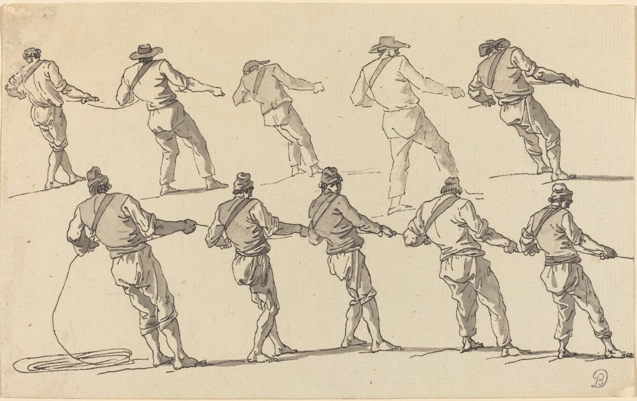 Tio män som drar i rep av Claude Joseph Vernet