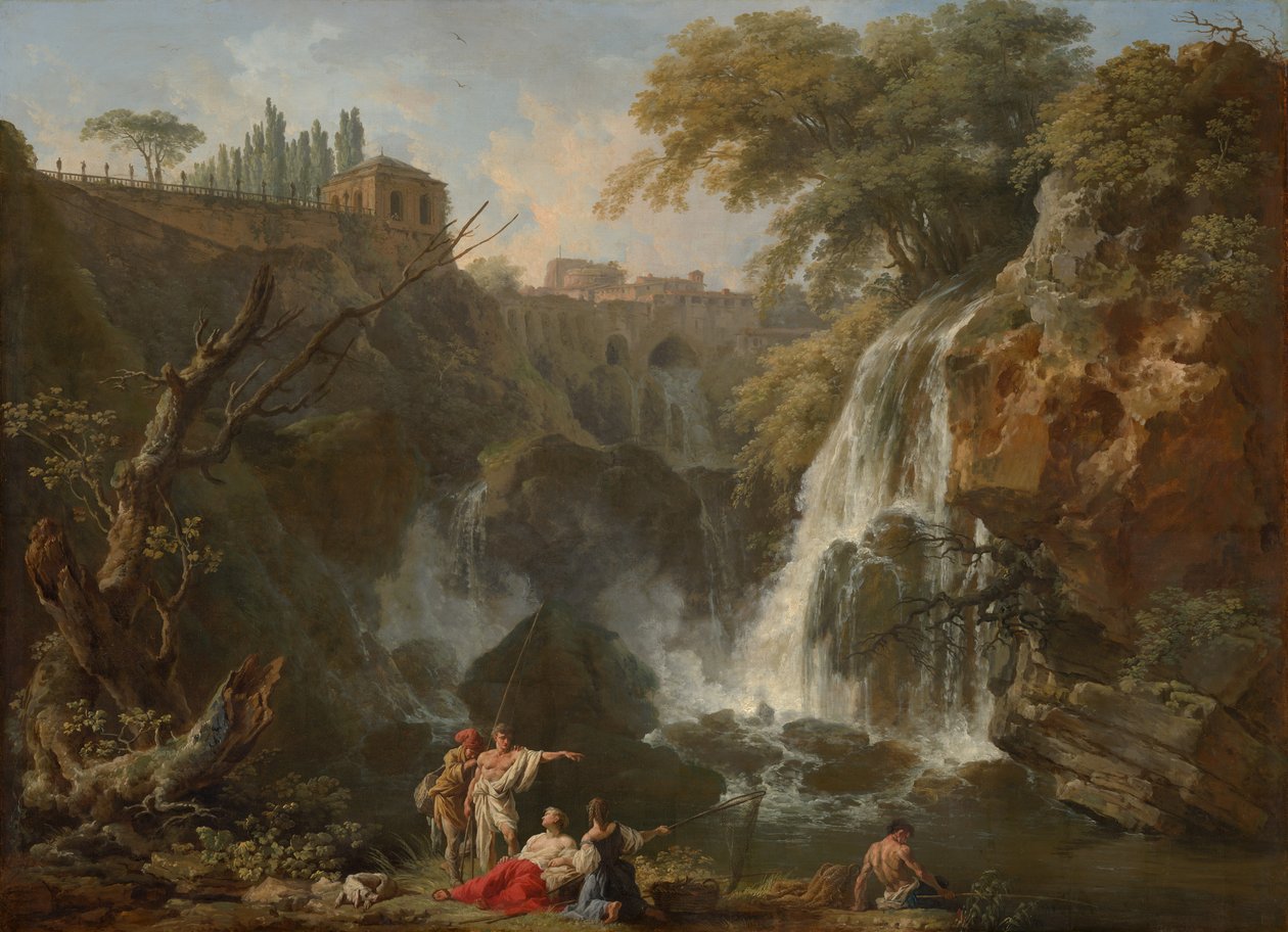 Vattenfallen i Tivoli, med Villan Maecenas, ca 1740-50 av Claude Joseph Vernet
