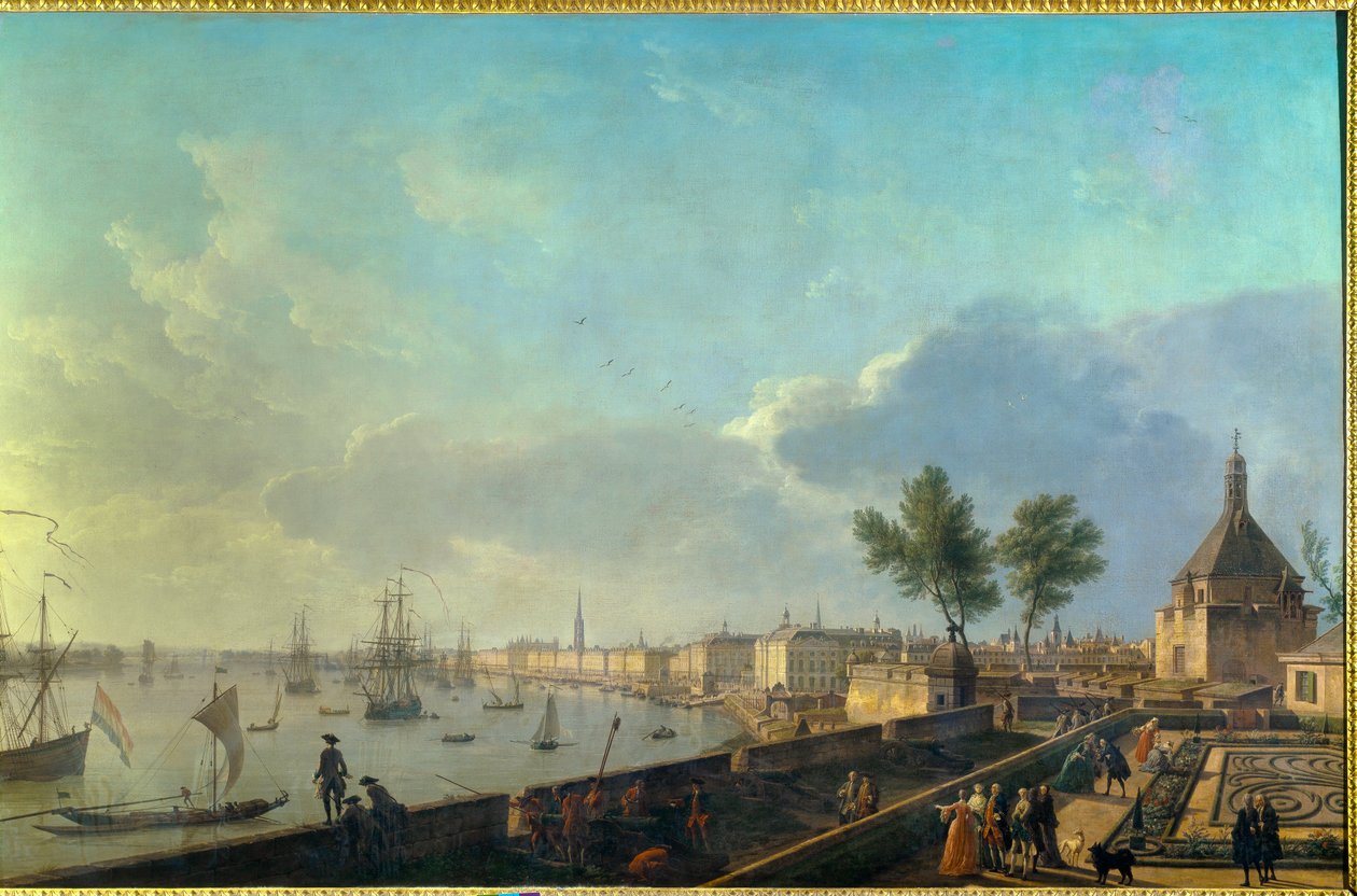 Hamnen i Bordeaux med vallarna Målning av Joseph Vernet (1714-1789) 1700-tal. Paris. Marinmuseum av Claude Joseph Vernet