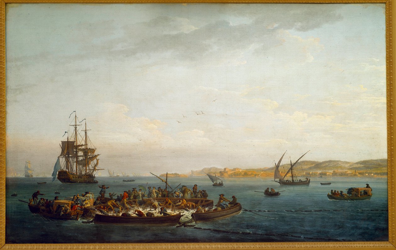 Tonfiskfiske. Målning av Joseph Vernet (1714-1789) 1700-talets Paris, Musee de la Marine av Claude Joseph Vernet