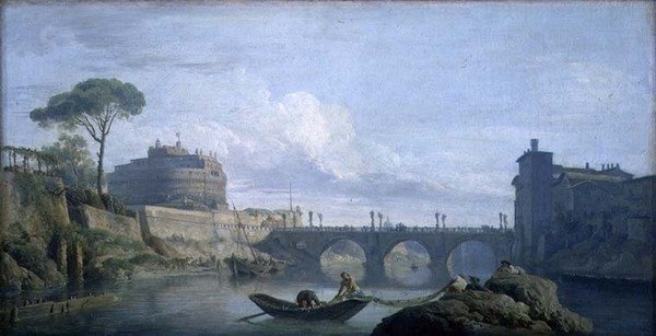 Utsikt över bron och slottet St. Angelo, Rom, ca 1748 (olja på duk) av Claude Joseph Vernet