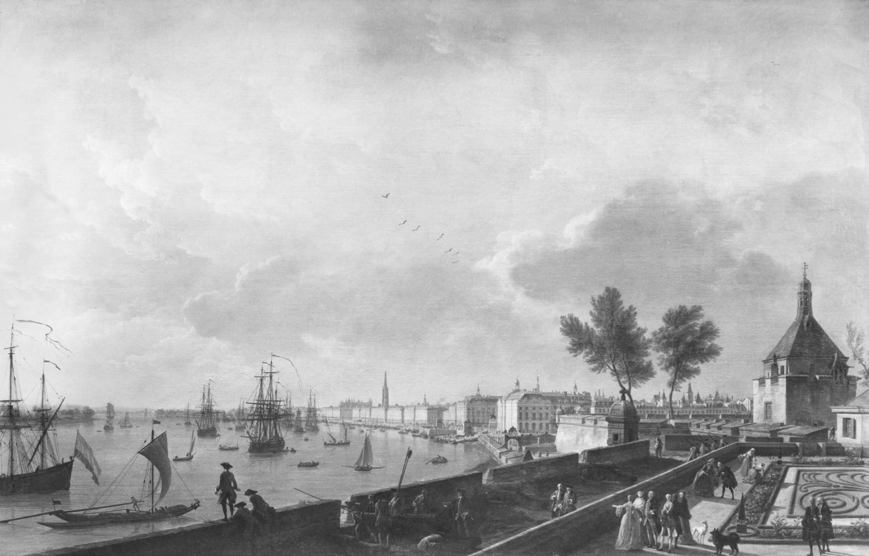Utsikt över hamnen i Bordeaux sett från Chateau Trompette av Claude Joseph Vernet