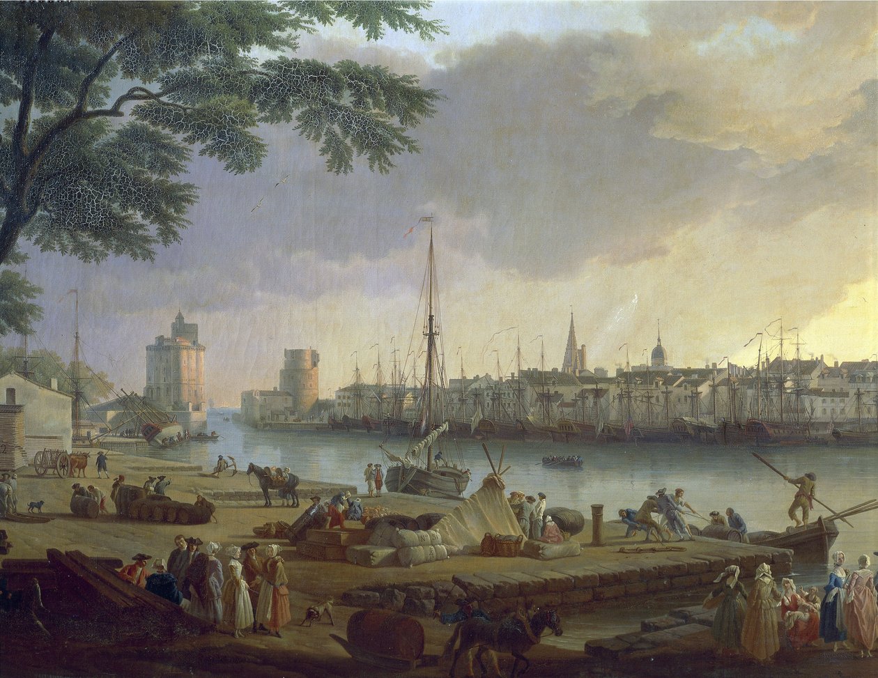 Vy över hamnen i La Rochelle Målning av Joseph Vernet (1714-1789), detalj av Claude Joseph Vernet
