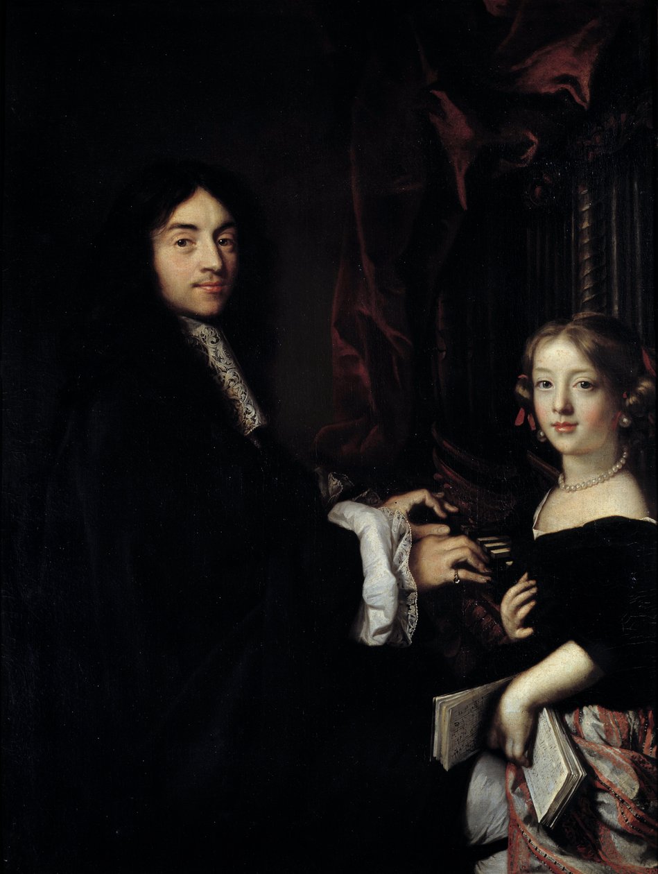 Porträtt av organisten Charles Couperin (1638-1679) med dottern till målaren Målning av Claude Lefebvre (1632-1675) 1600-talets sön. 1,27x0,96 m av Claude Lefebvre