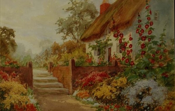 Stuga Trädgård Scene av Claude Leighton Fisher