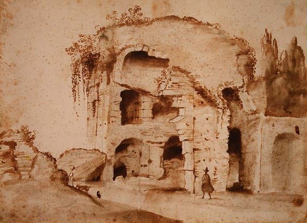 En ruin på Palatinen (bläck & tvätt på papper) av Claude Lorrain